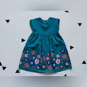 Tea Collection|Big girl Teal Dress with Floral Accents,cotton in size 6•••Boho